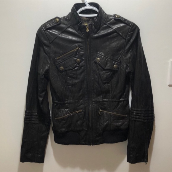 Guess Jeans Genuine Leather Moto Brown Cheetah print Jacket - Picture 1 of 11
